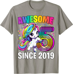 Unicorn 5th Birthday 5 Year Old Unicorn Party Girls Outfit T-Shirt - T-Shirt | Sand