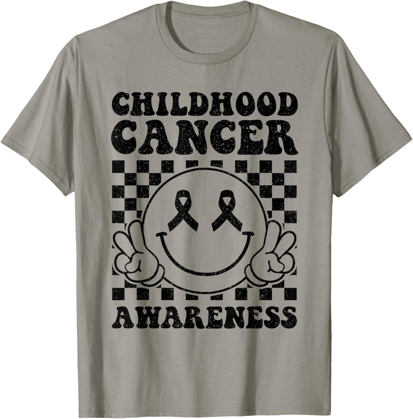 Support Childhood Cancer Awareness Smile Face Gold Ribbon T-Shirt - T-Shirt | Sand