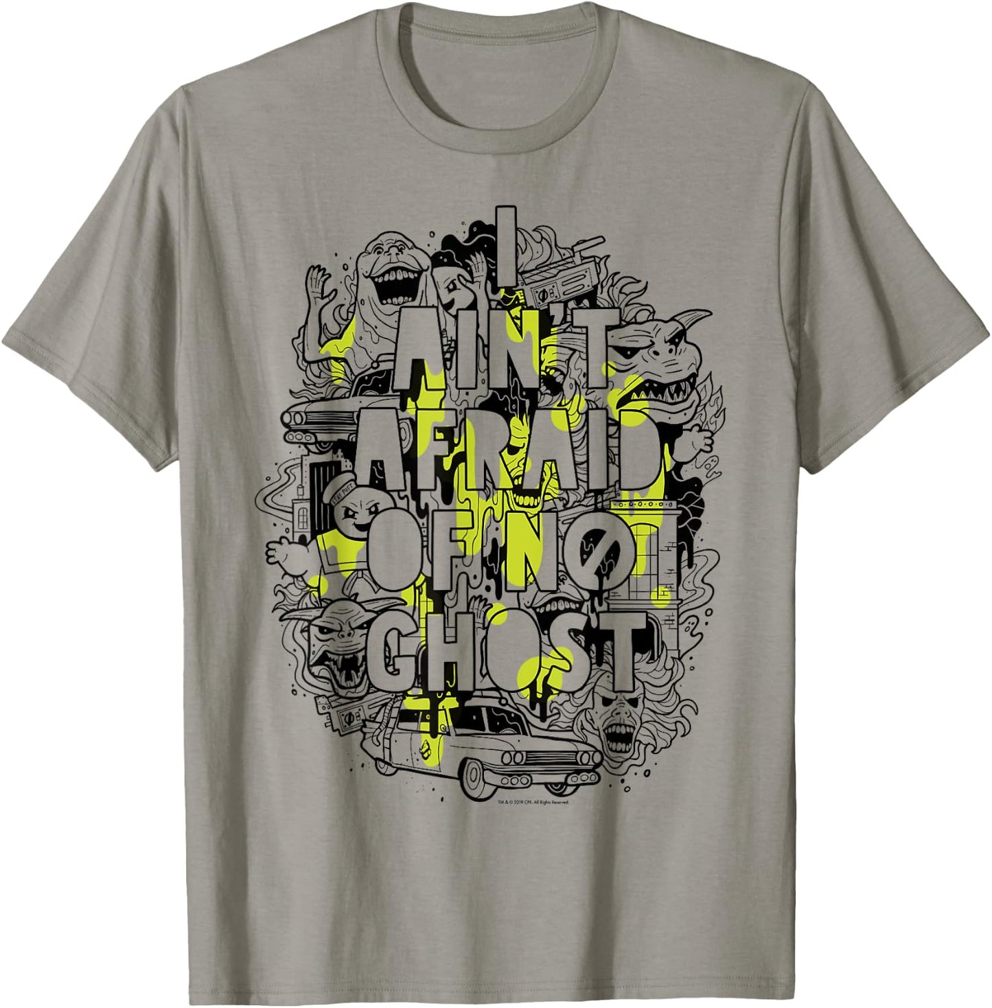 Ghostbusters Ain't Afraid Collage Slime Drip Poster T-Shirt - T-Shirt | Sand