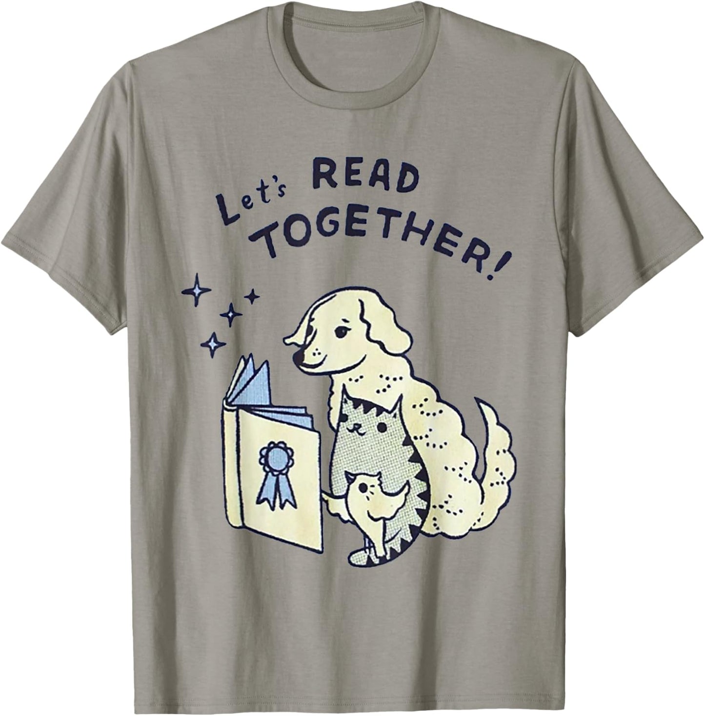 Let's read together Dog Cat Bird Men Women T-Shirt - T-Shirt | Sand