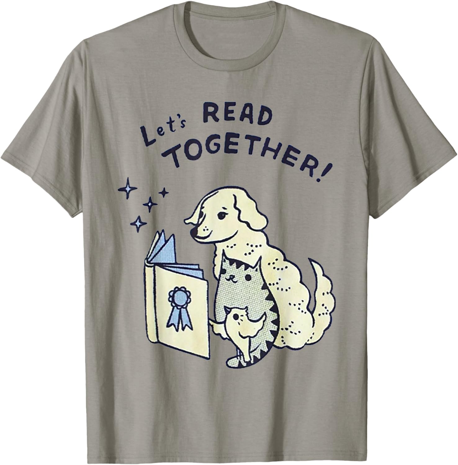 Let's read together Dog Cat Bird Men Women T-Shirt - T-Shirt | Sand