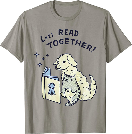 Let's read together Dog Cat Bird Men Women T-Shirt - T-Shirt | Sand