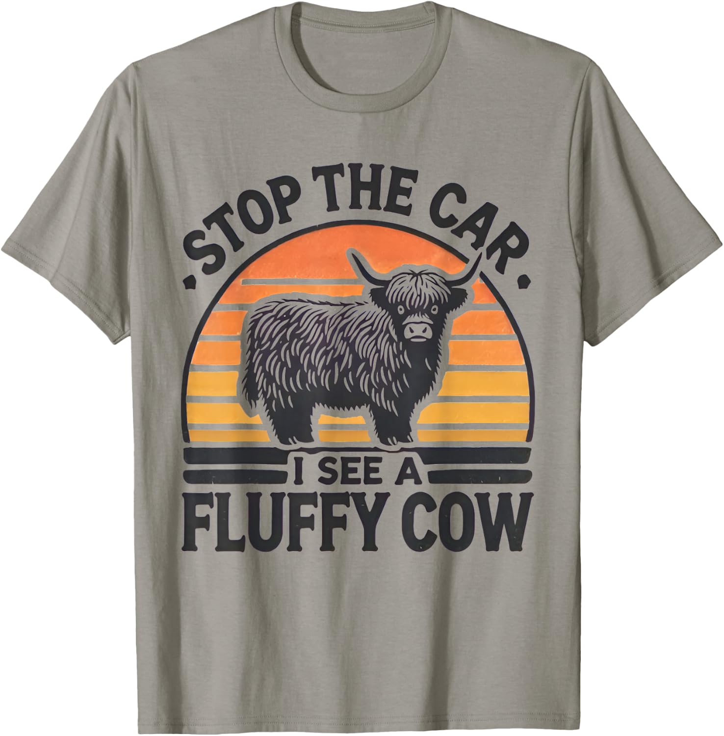 Stop The Car I See Fluffy Cow Retro Highland Cow Lover Funny T-Shirt - T-Shirt | Sand