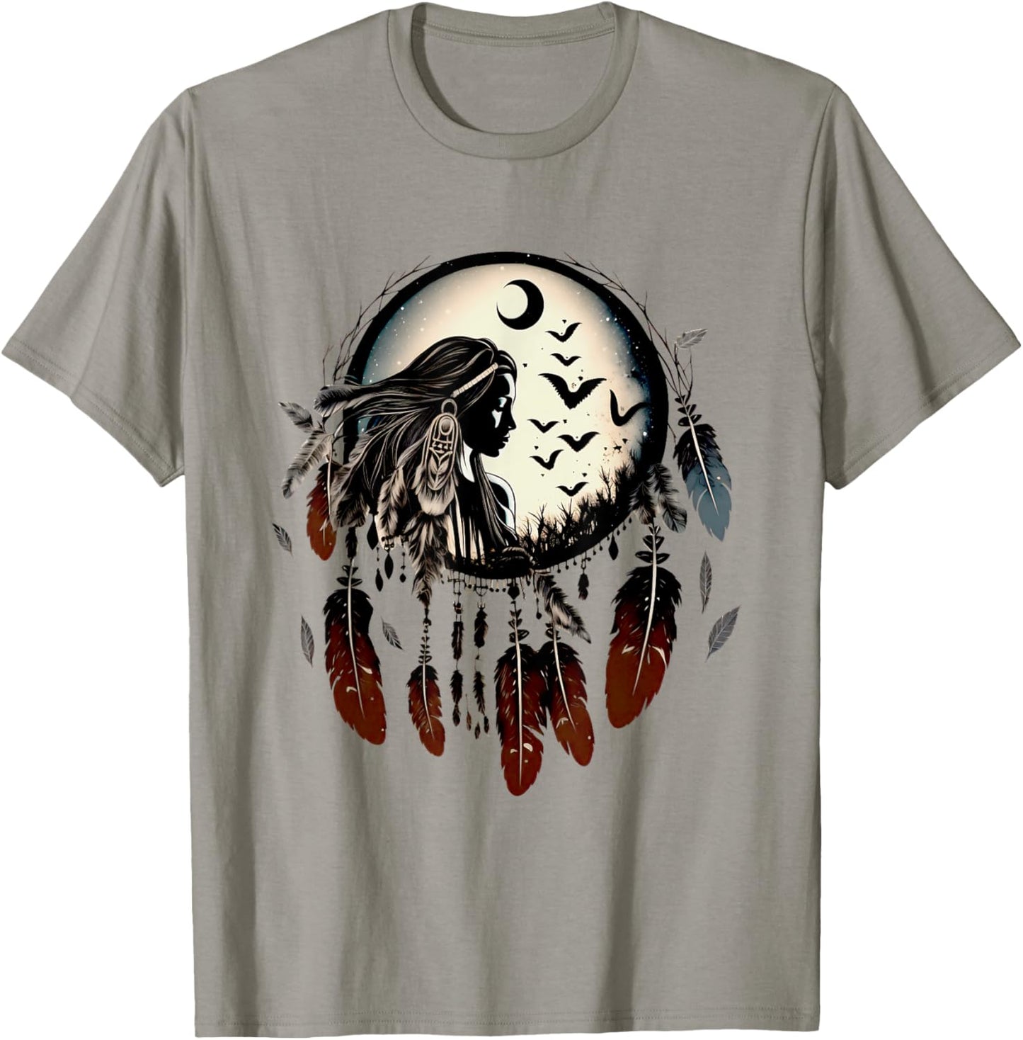 Dream catcher, shaman, woman power, moon, feathers, mandala T-Shirt - T-Shirt | Sand