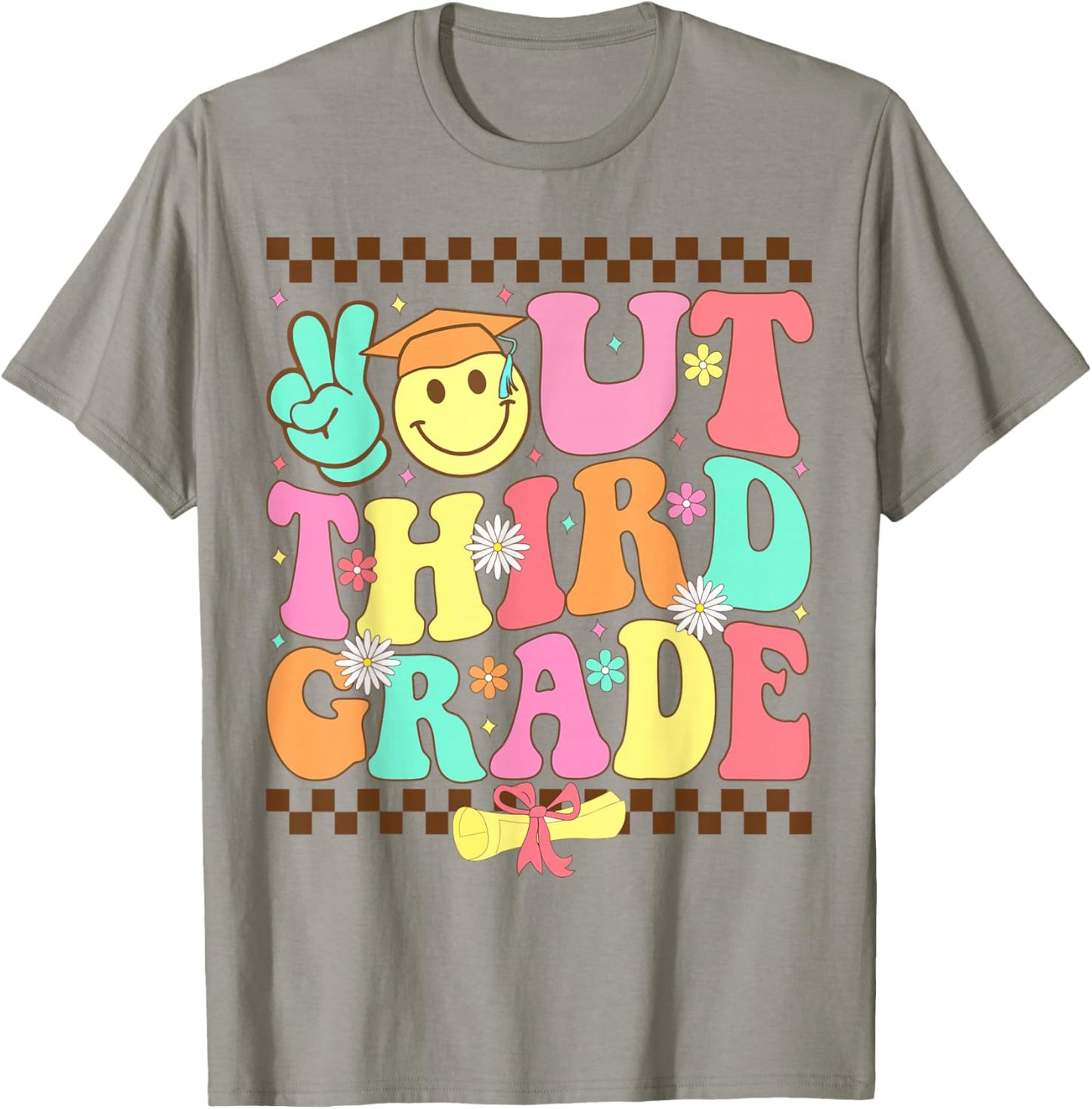 Peace Out Third Grade Last day of school Groovy 3rd Grade T-Shirt - T-Shirt | Sand