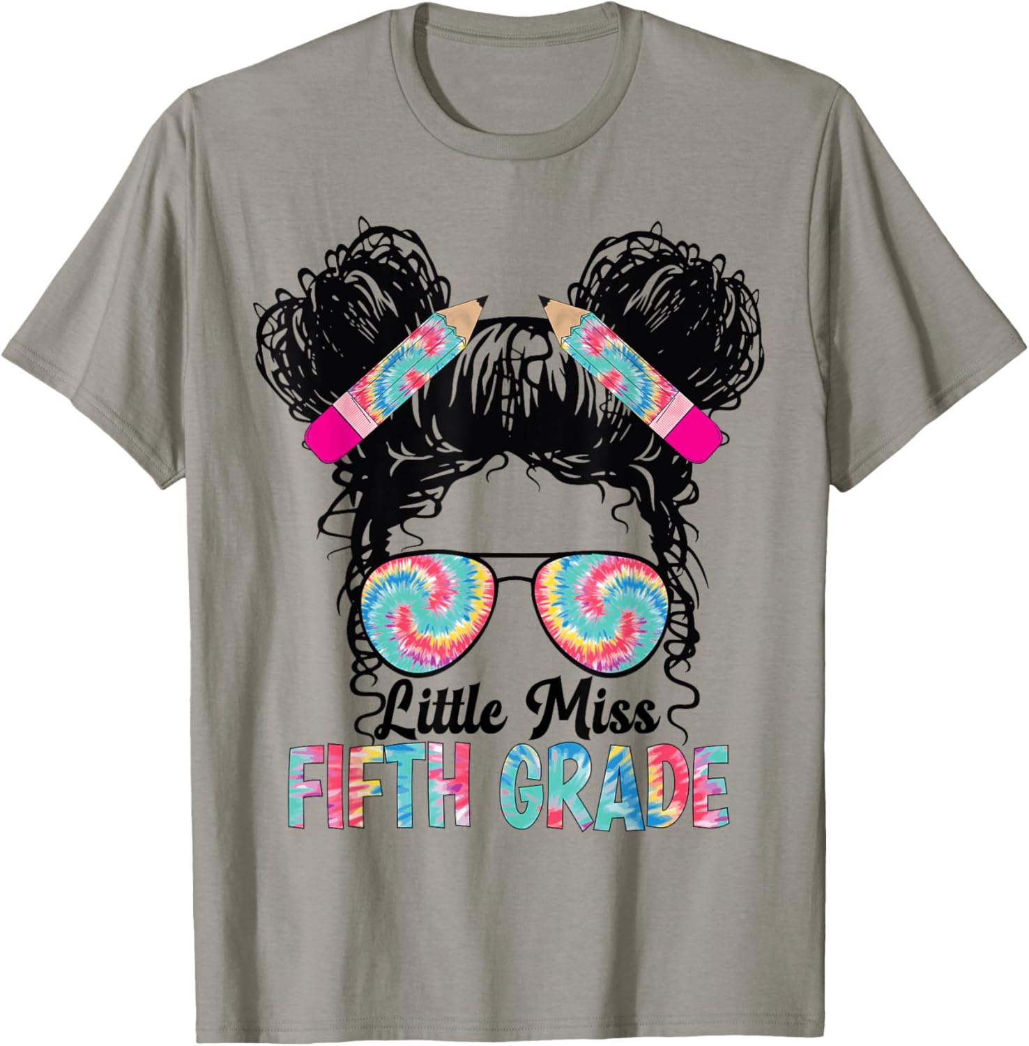 Little Miss Fifth 5th Grade Girls Back To School Messy Bun T-Shirt - T-Shirt | Sand