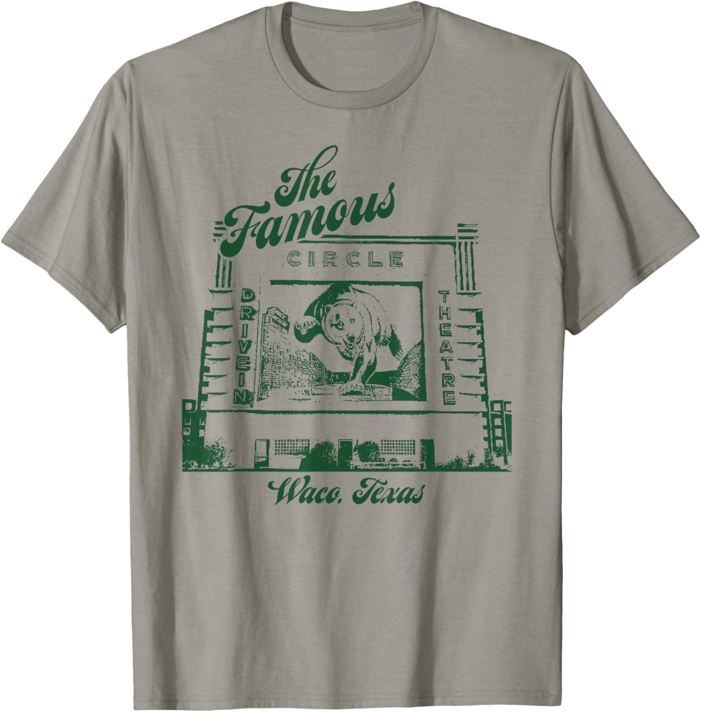 Vintage Circle Drive-In Movie Theater Outdoor Waco Texas T-Shirt - T-Shirt | Sand