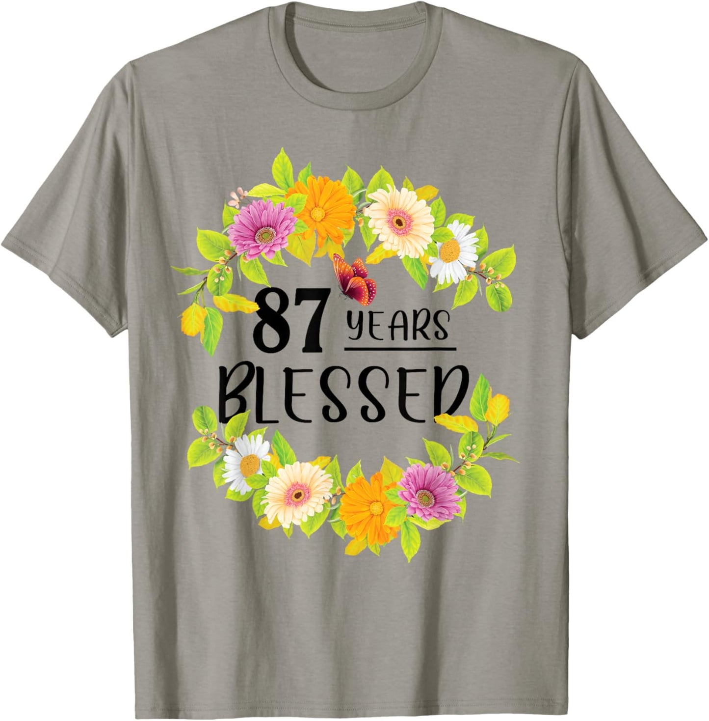 Floral Happy 87th Birthday 87 Years Blessed T-Shirt - T-Shirt | Sand