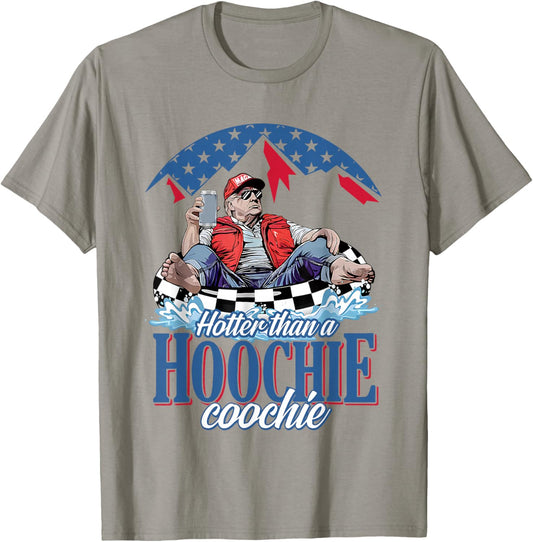 Hotter Than A Hoochie Trump Coochie Viral Trump Summer Vibes T-Shirt - T-Shirt | Sand