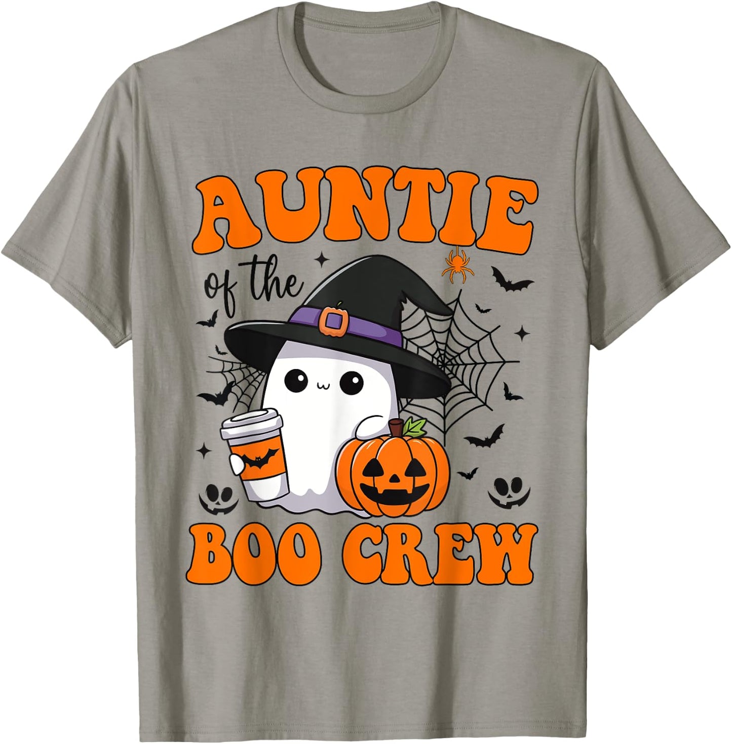 Auntie Boo Crew Groovy Ghost Matching Family Halloween T-Shirt - T-Shirt | Sand