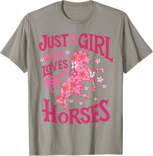 Horse Just A Girl Who Loves Horseback Riding Farm Flowers T-Shirt - T-Shirt | Sand
