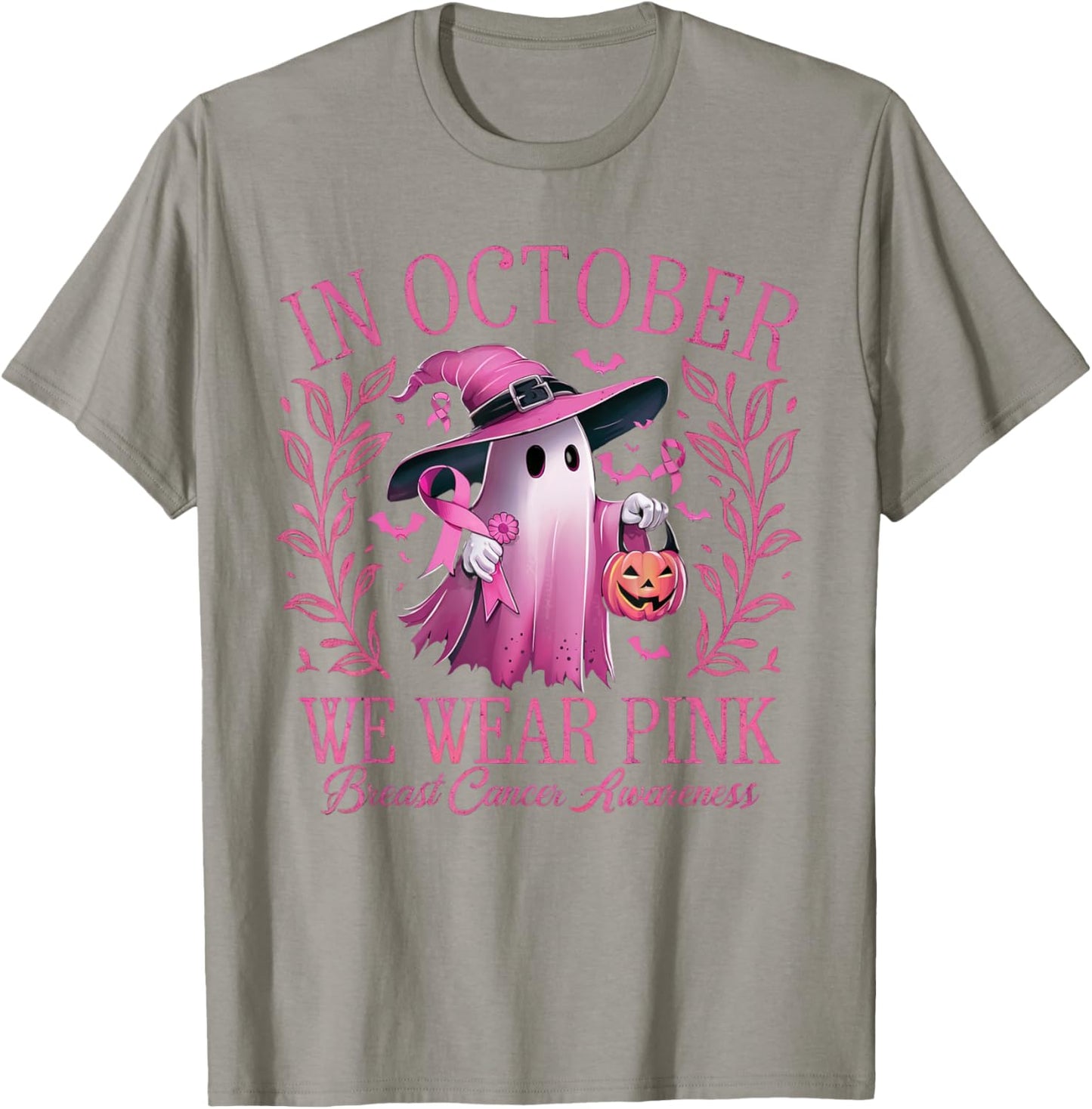 In October We Wear Pink Breast Cancer Awareness Halloween T-Shirt - T-Shirt | Sand