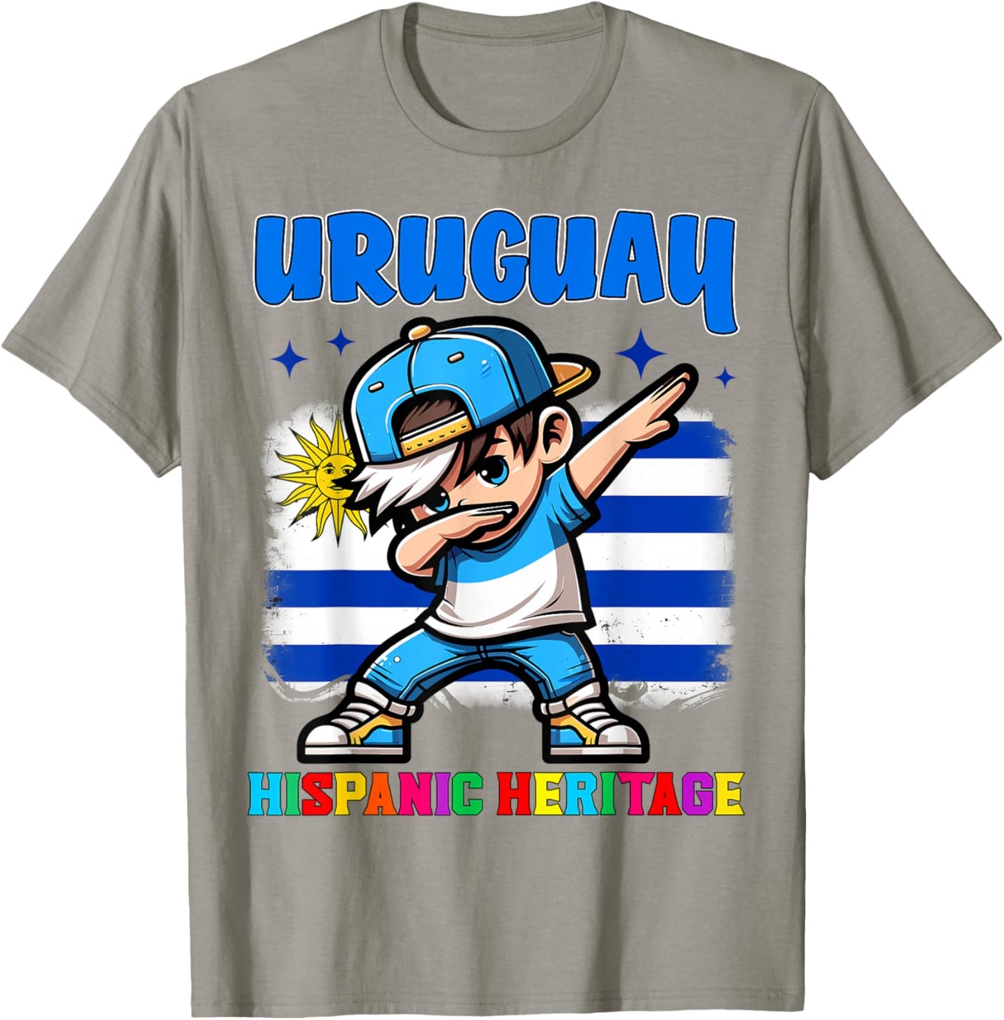 Uruguay Dabbing Kid Hispanic Heritage Celebration for Kids T-Shirt - T-Shirt | Sand
