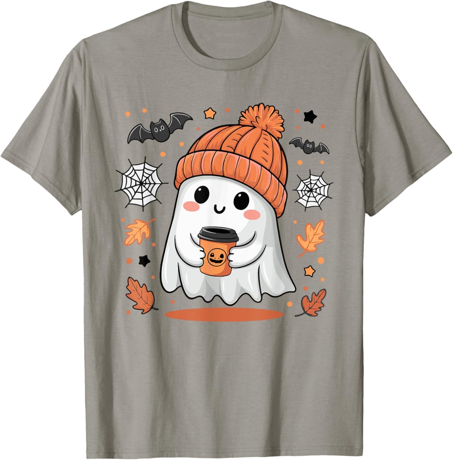 Cute Ghost Drinking Coffee Halloween Ghost Ice Coffee T-Shirt - T-Shirt | Sand