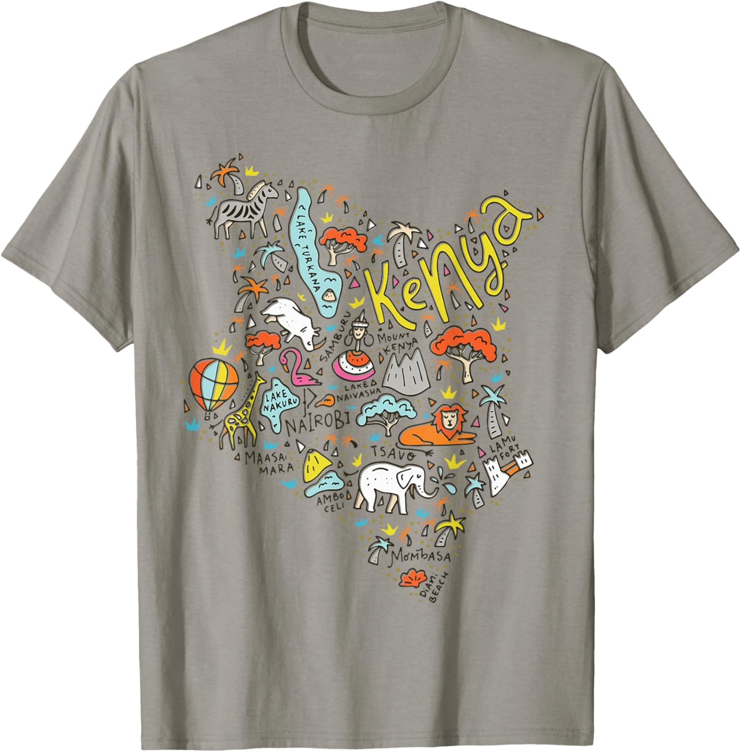 Travel Africa Kenya Map Nairobi Safari Masai Mara Vacation T-Shirt - T-Shirt | Sand