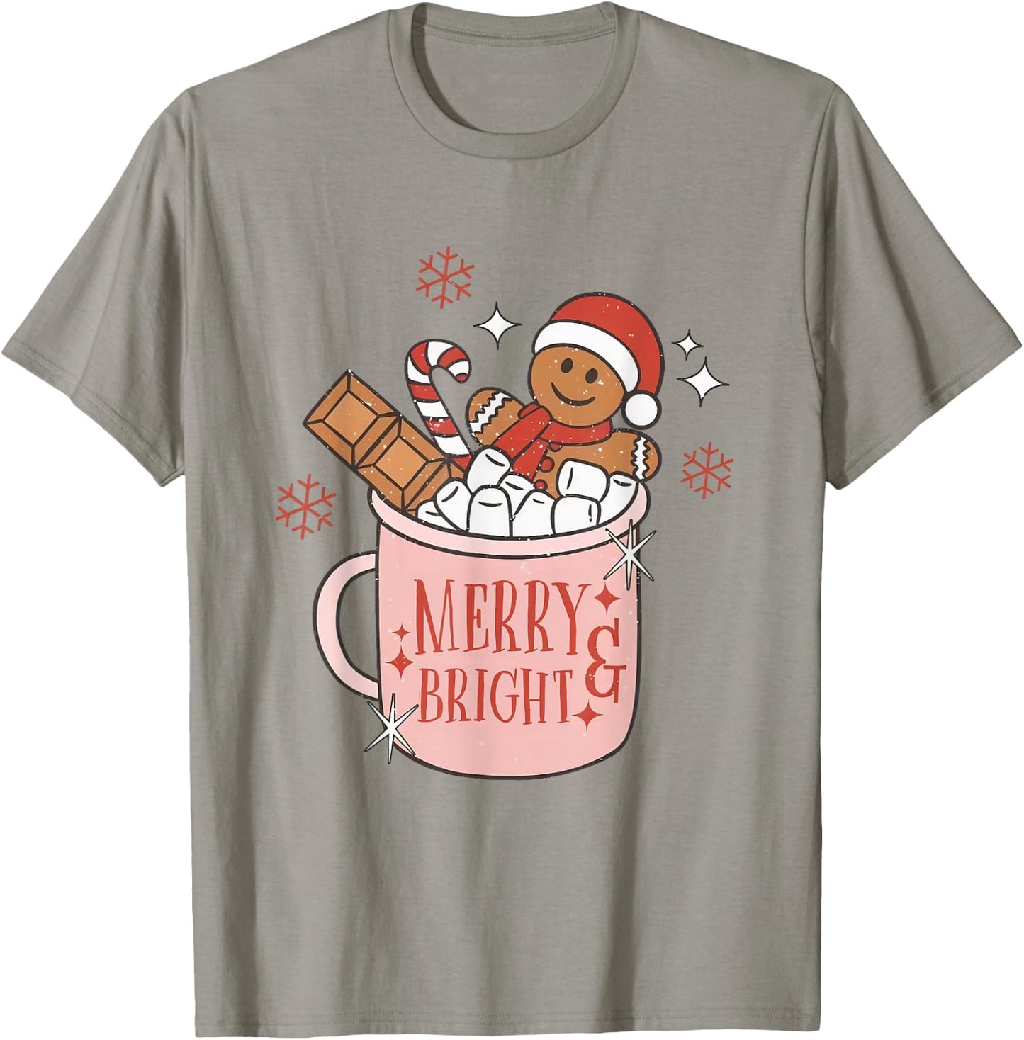 Merry and Bright Gingerbread Hat Santa Hot Cocoa Christmas T-Shirt - T-Shirt | Sand
