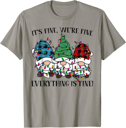 Christmas It's Fine We're Fine Everything Is Fine Gnome Xmas T-Shirt - T-Shirt | Sand