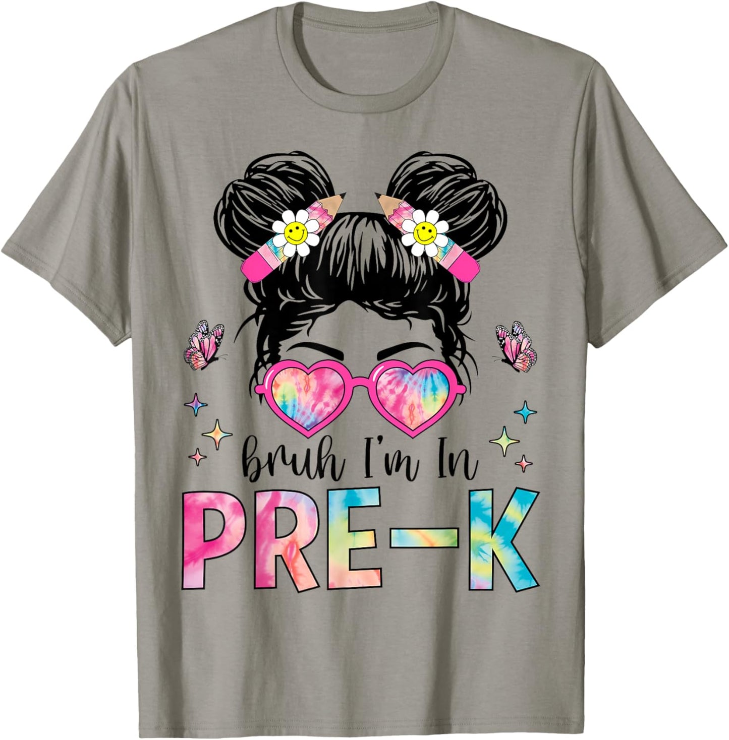 Bruh I'm In Pre-K Messy Bun Back to School Pre-K T-Shirt - T-Shirt | Sand