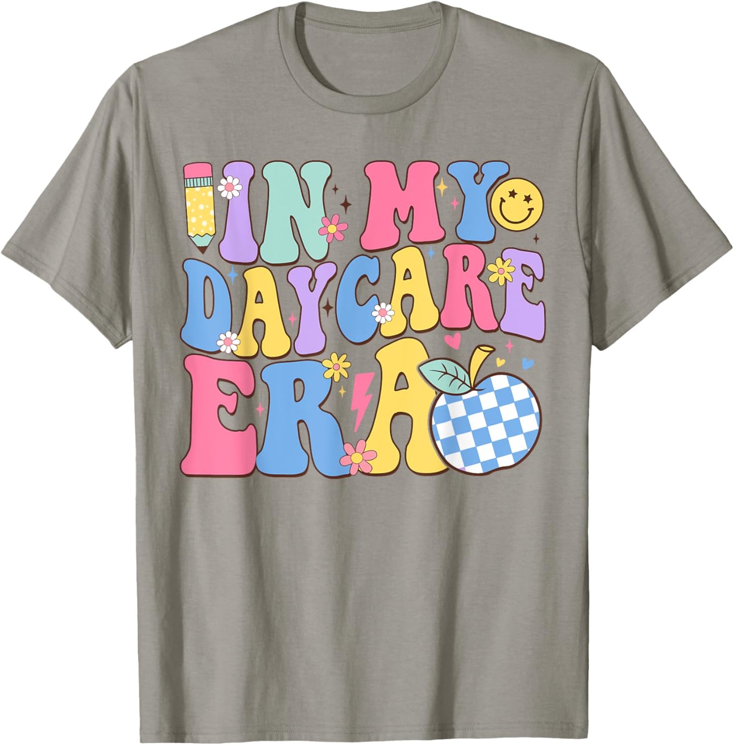 In My Daycare Era Groovy Teacher Daycare First Day Of School Men Women Girls Kids T-Shirt - T-Shirt | Sand