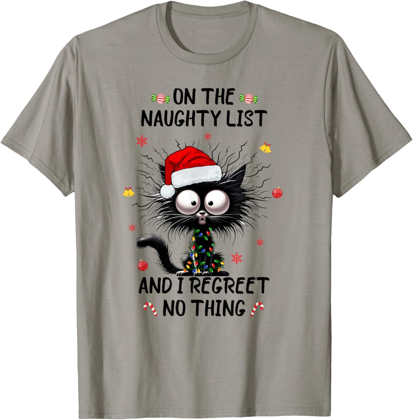 Christmas in July Funny Black Cat Santa on the Naughty Kids T-Shirt - T-Shirt | Sand
