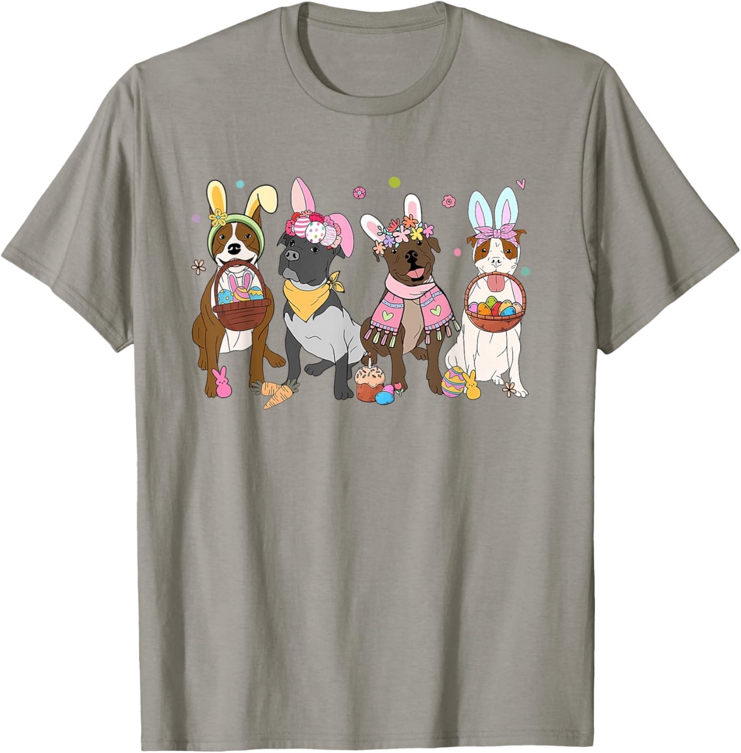 Women Pitbull Easter Bunnies Easter Dog Lover Dog Mom T-Shirt - T-Shirt | Sand