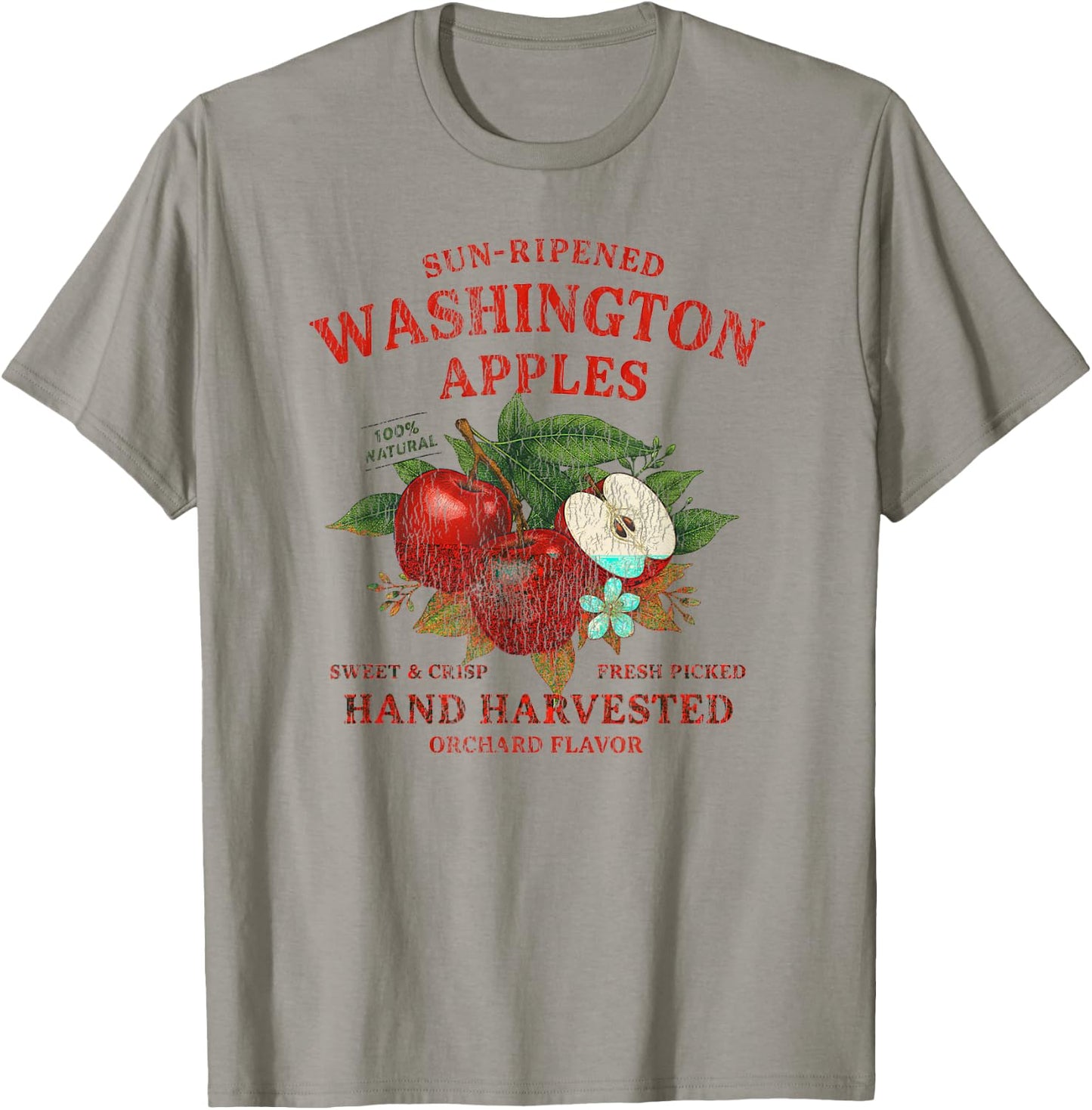 Washington Apples Retro Fruit Label State Fruit Distressed T-Shirt - T-Shirt | Sand