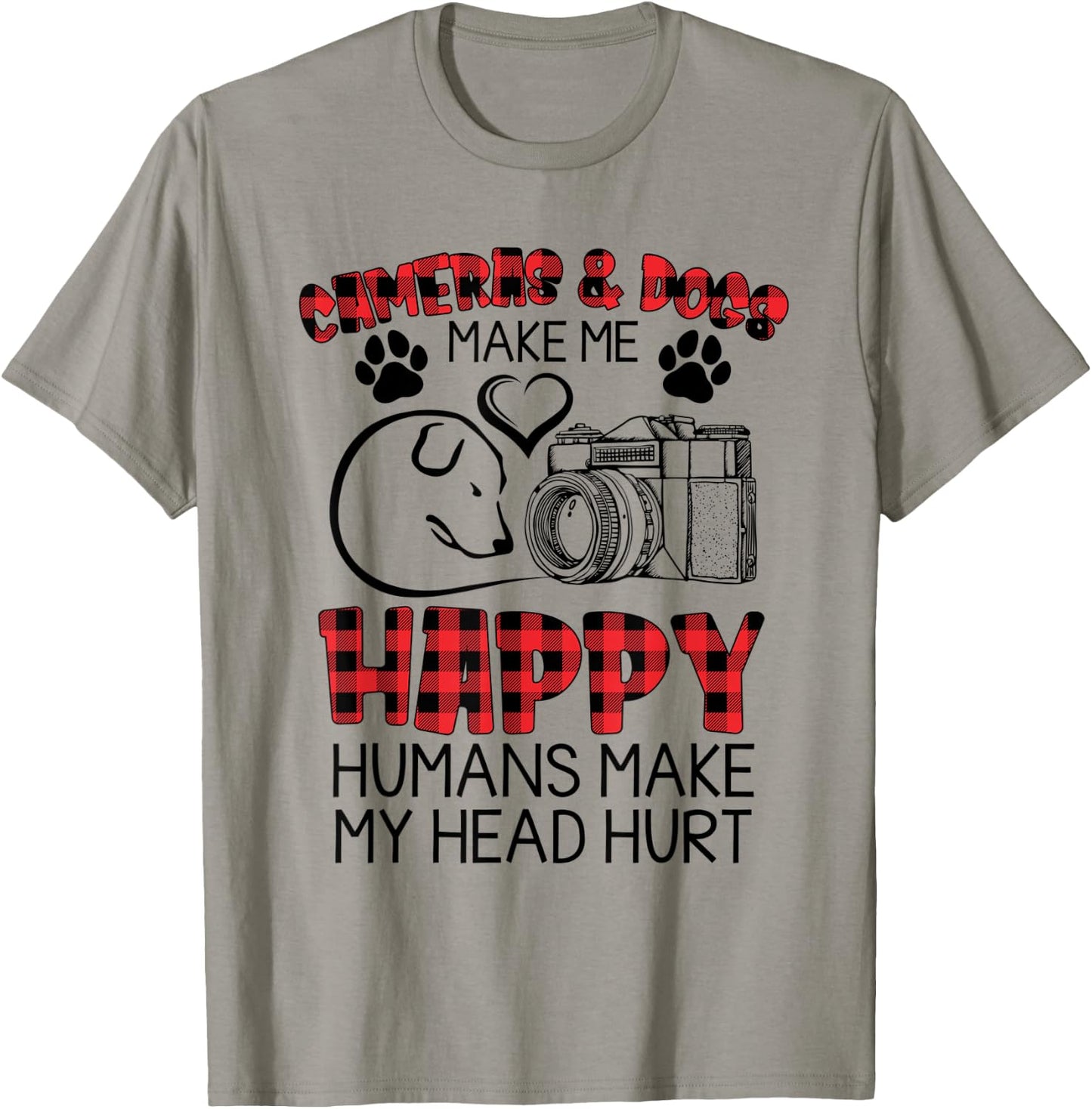 Cameras And Dogs Make Me Happy Funny Photographers Shirt T-Shirt - T-Shirt | Sand