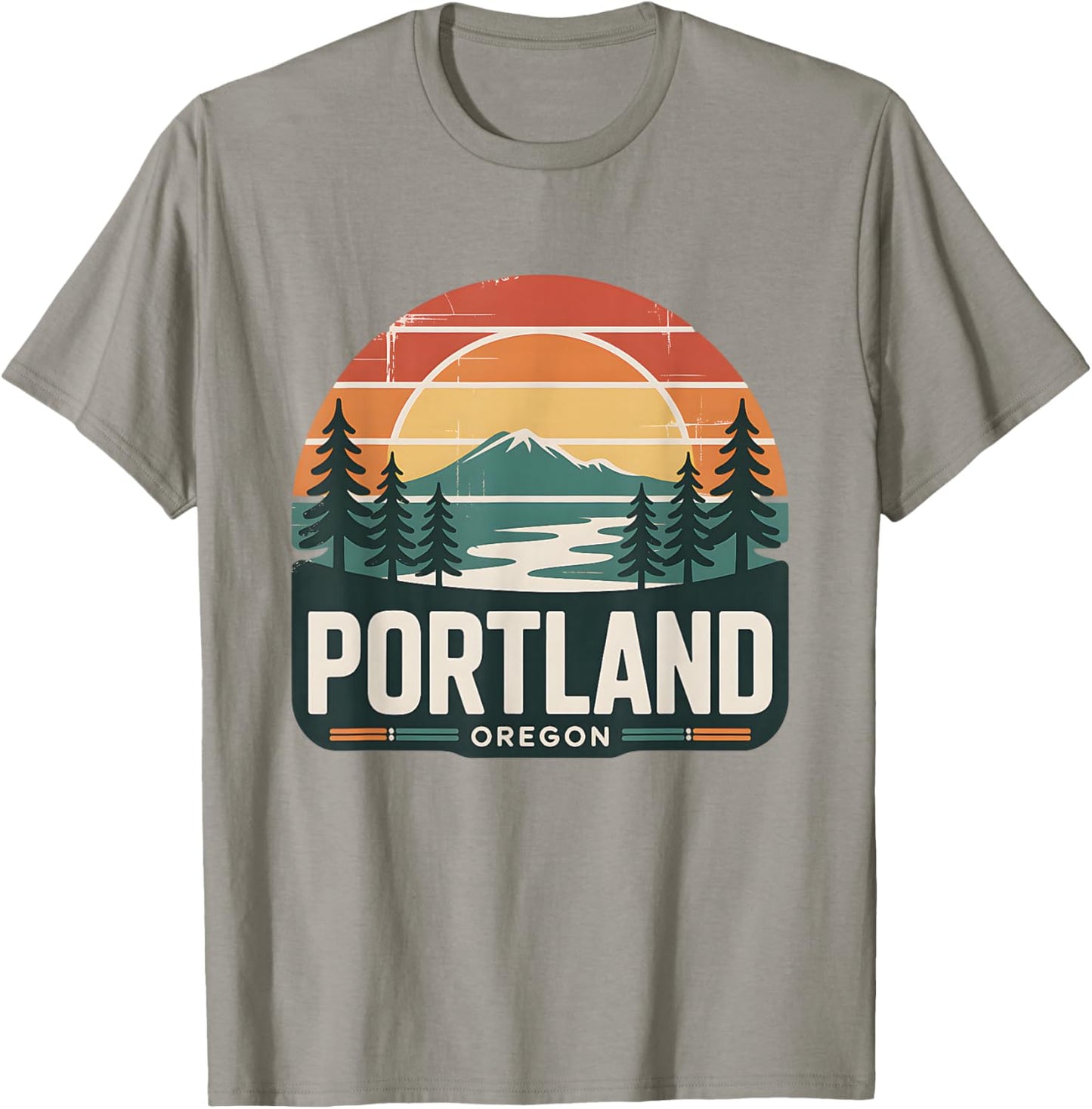Portland Oregon Sunset Retro Mount Hood Forest Scenic T-Shirt - T-Shirt | Sand