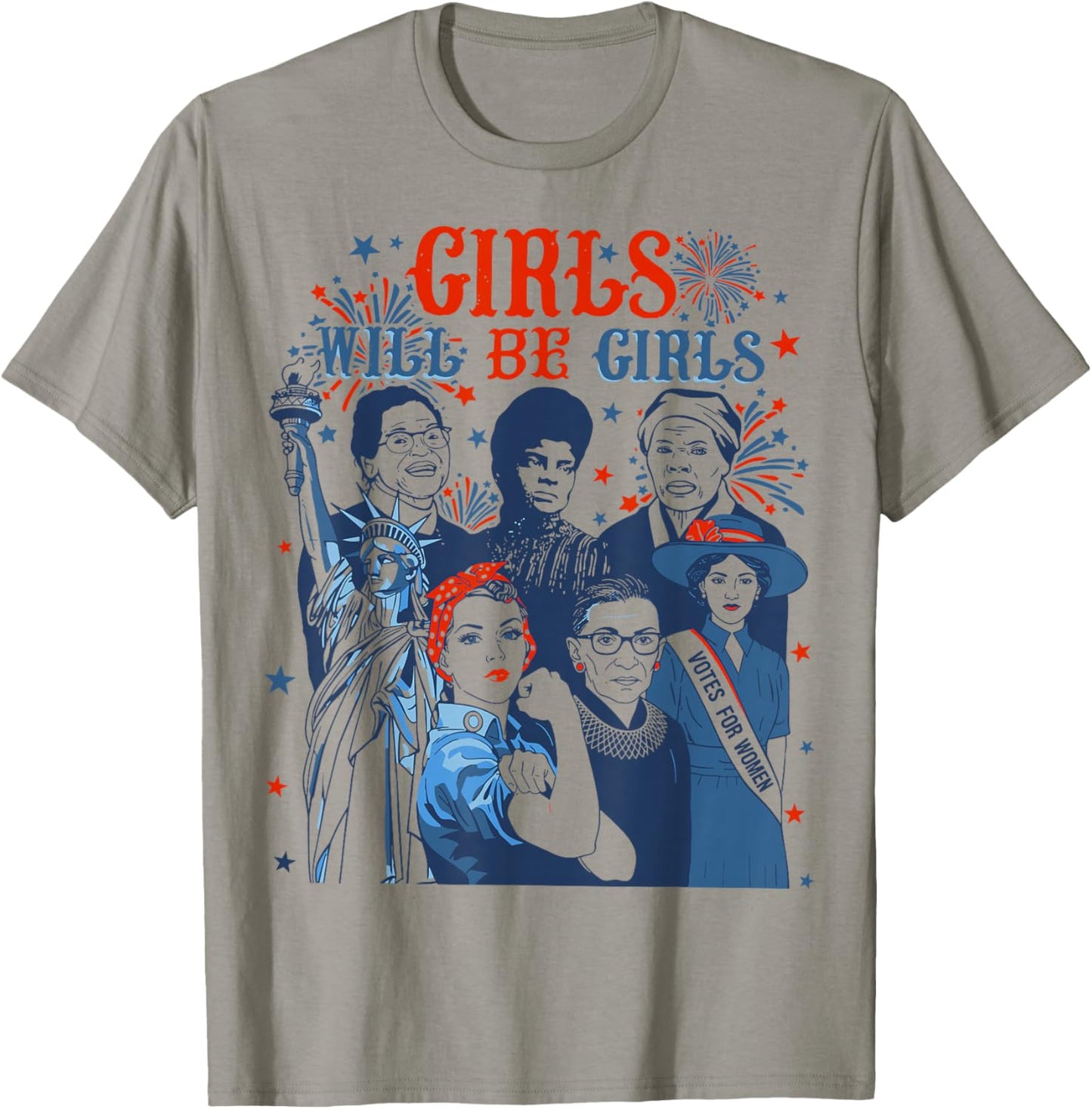 Girl Will Be Girls Patriotic American 4th of July USA T-Shirt - T-Shirt | Sand