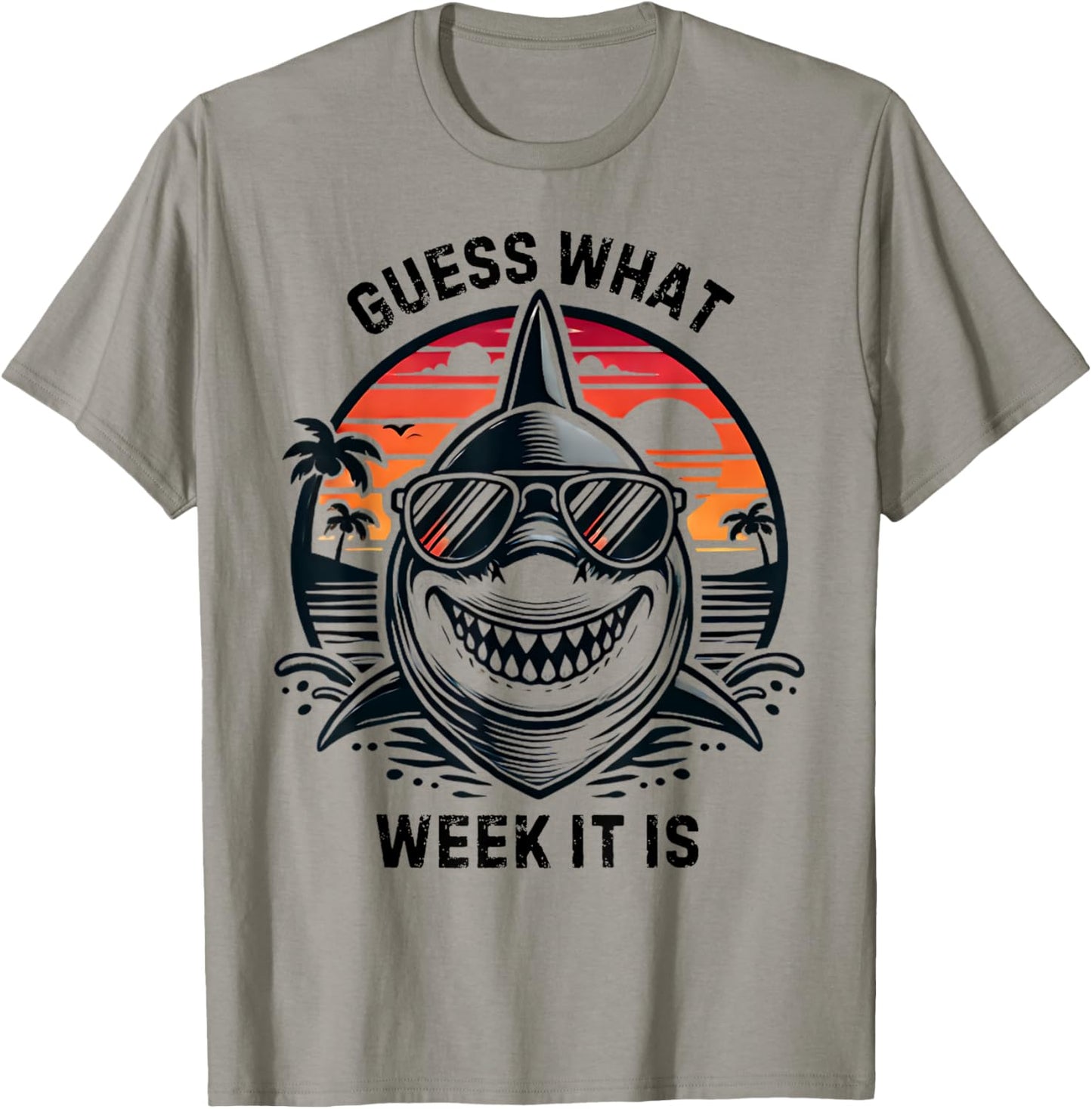 Vintage Shark 2025 Week Guess What Week It Is Shark Lover T-Shirt - T-Shirt | Sand