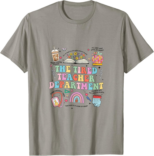 The Tired Teachers Department Retro Groovy Back To School T-Shirt - T-Shirt | Sand
