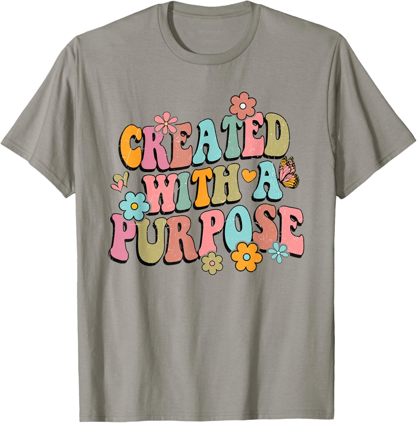 Retro Boho Created With a Purpose Religious Bible Christian T-Shirt - T-Shirt | Sand
