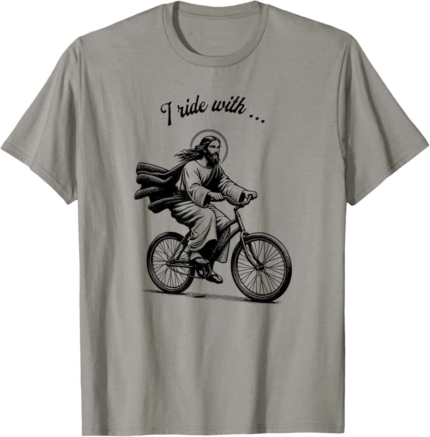 I Ride With Jesus - Christian Biker - Christian Cyclist T-Shirt - T-Shirt | Sand
