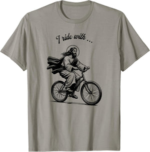 I Ride With Jesus - Christian Biker - Christian Cyclist T-Shirt - T-Shirt | Sand