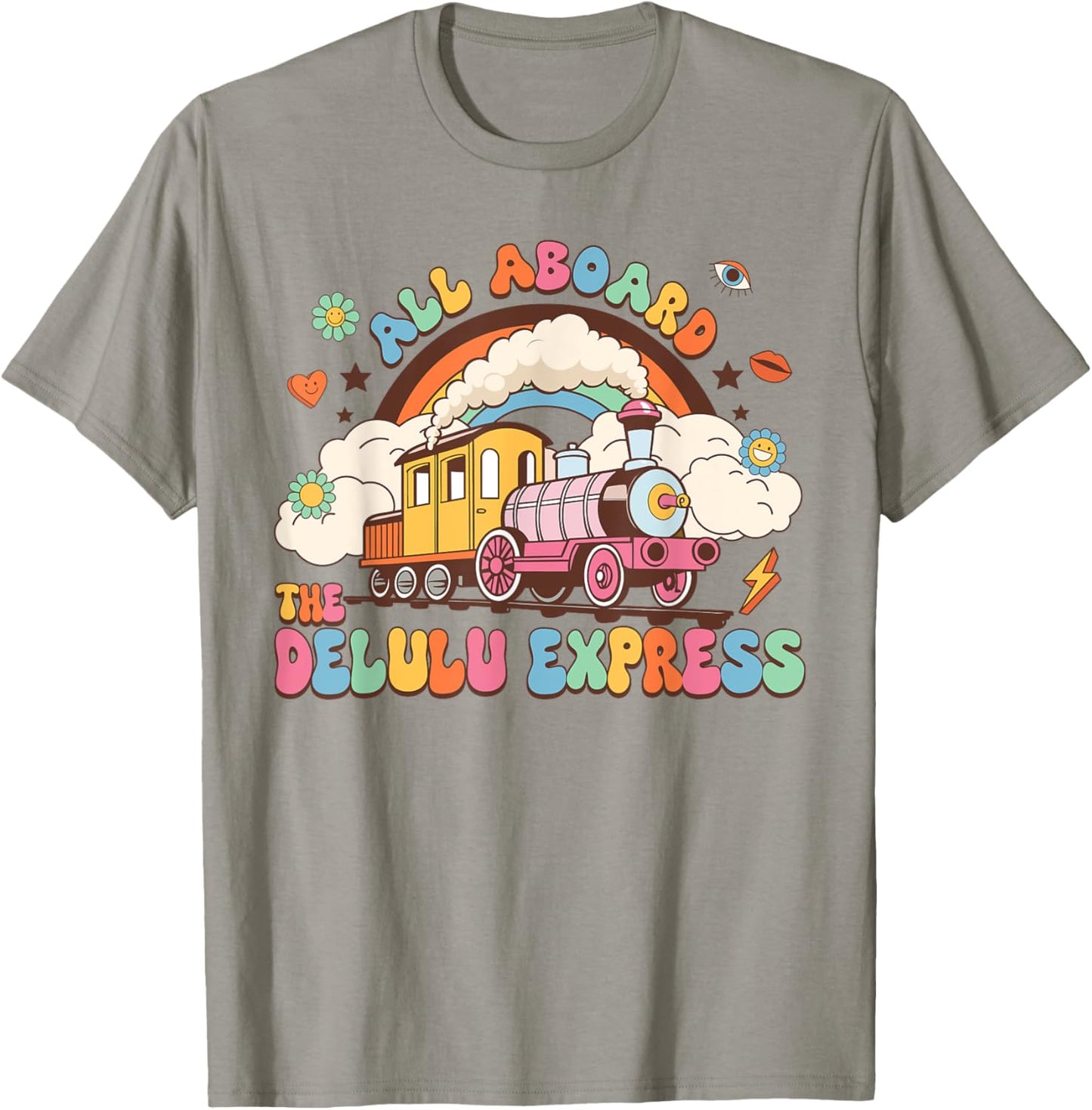 All Aboard The Delulu Express Funny Train Vintage T-Shirt - T-Shirt | Sand