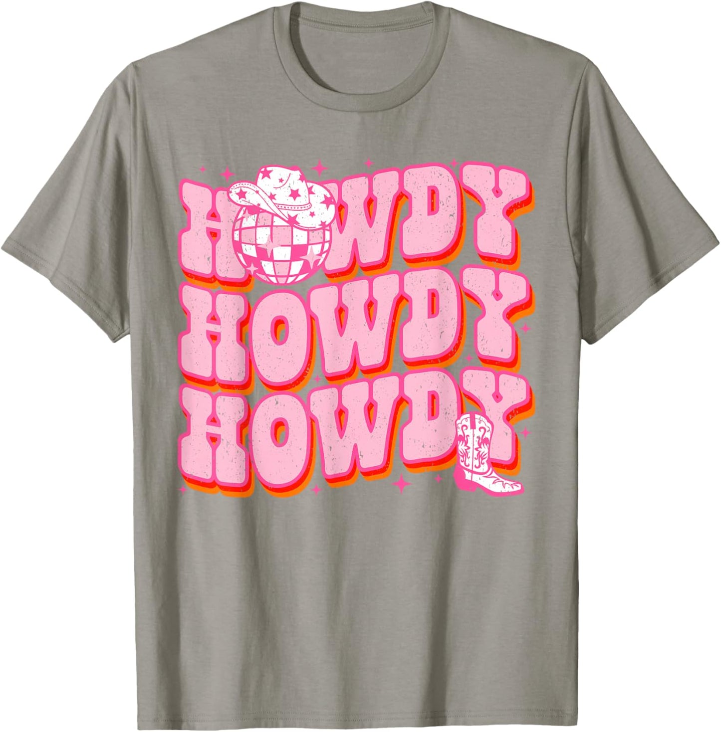 Howdy Southern Western Girl Country Rodeo Pink Disco Cowgirl T-Shirt - T-Shirt | Sand