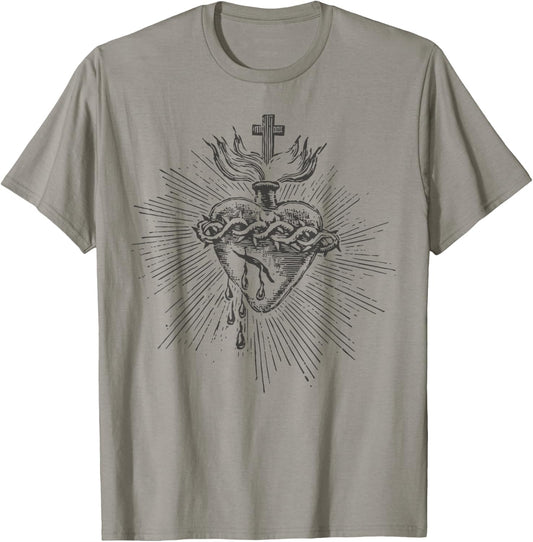 Devotion to the Sacred Heart of Jesus Vintage Catholic Art T-Shirt - T-Shirt | Sand