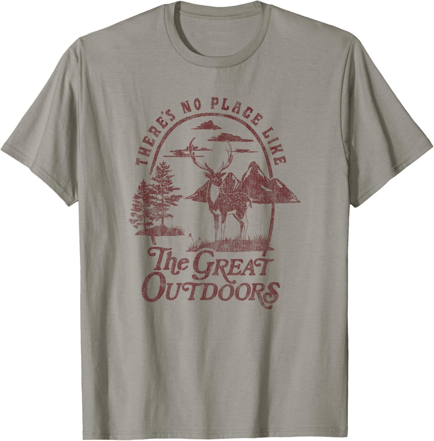 There's No Place Like The Great Outdoors Deer Landscape V2 T-Shirt - T-Shirt | Sand