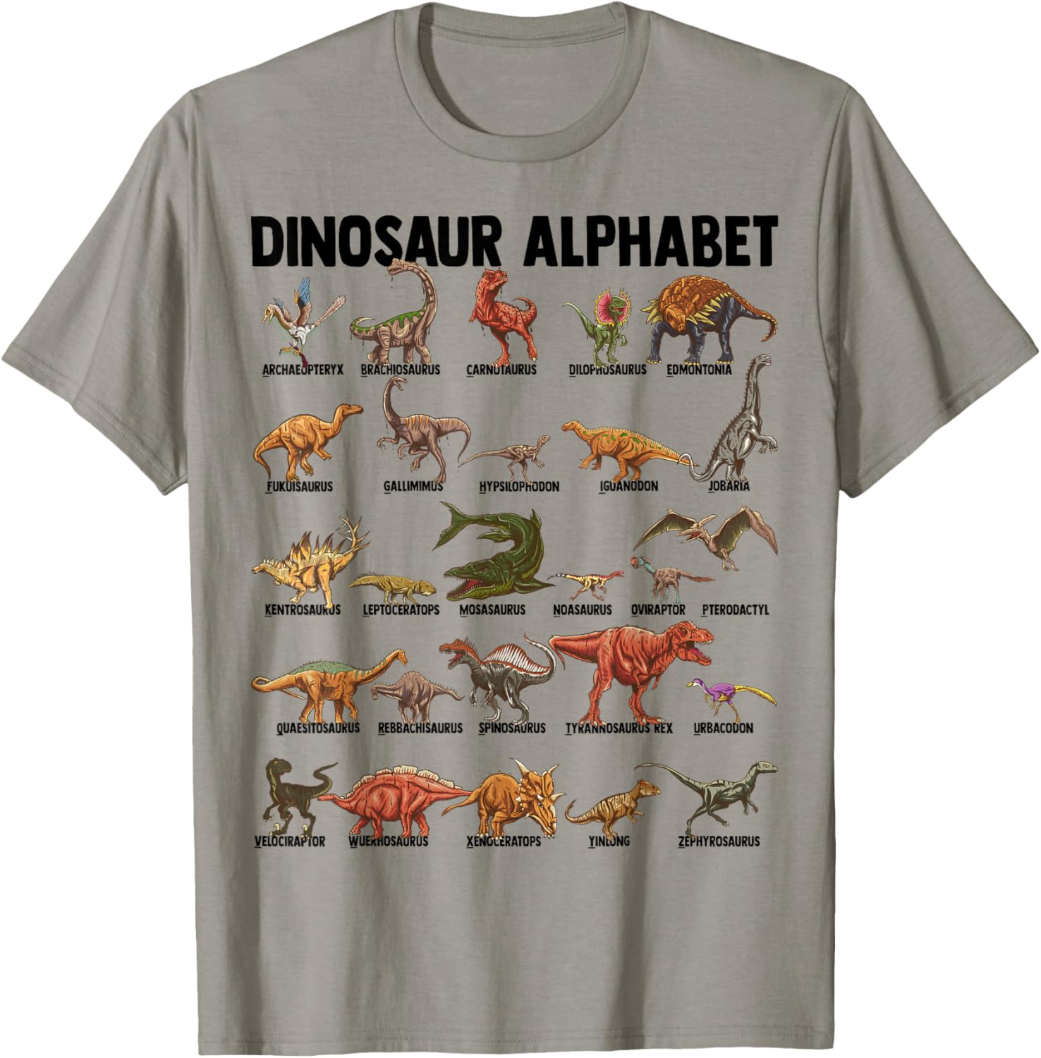 Dinosaur Alphabet - Dino Types Identification - A-Z ABC T-Shirt - T-Shirt | Sand