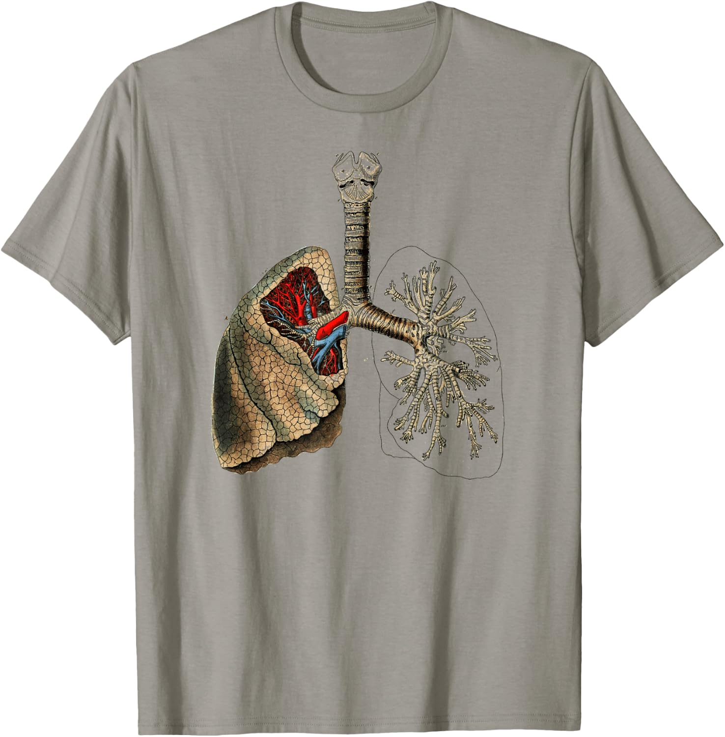 Human Lung Vintage Lung Medical Anatomy T-Shirt - T-Shirt | Sand
