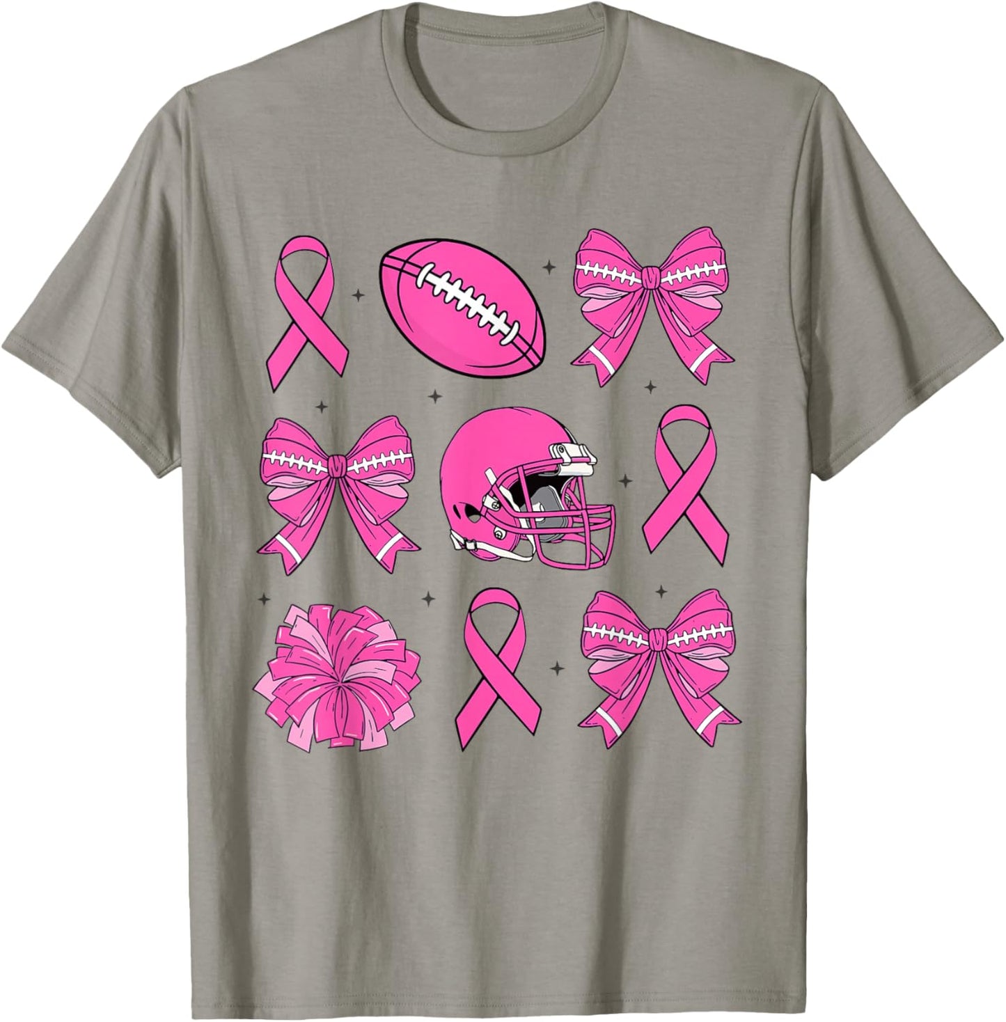 Breast Cancer Awareness Football Pink Ribbon Coquette Bow T-Shirt - T-Shirt | Sand