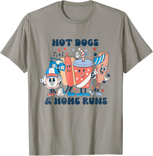 Hot Dogs And Home Runs Hot Dog Baseball Touchdown T-Shirt - T-Shirt | Sand