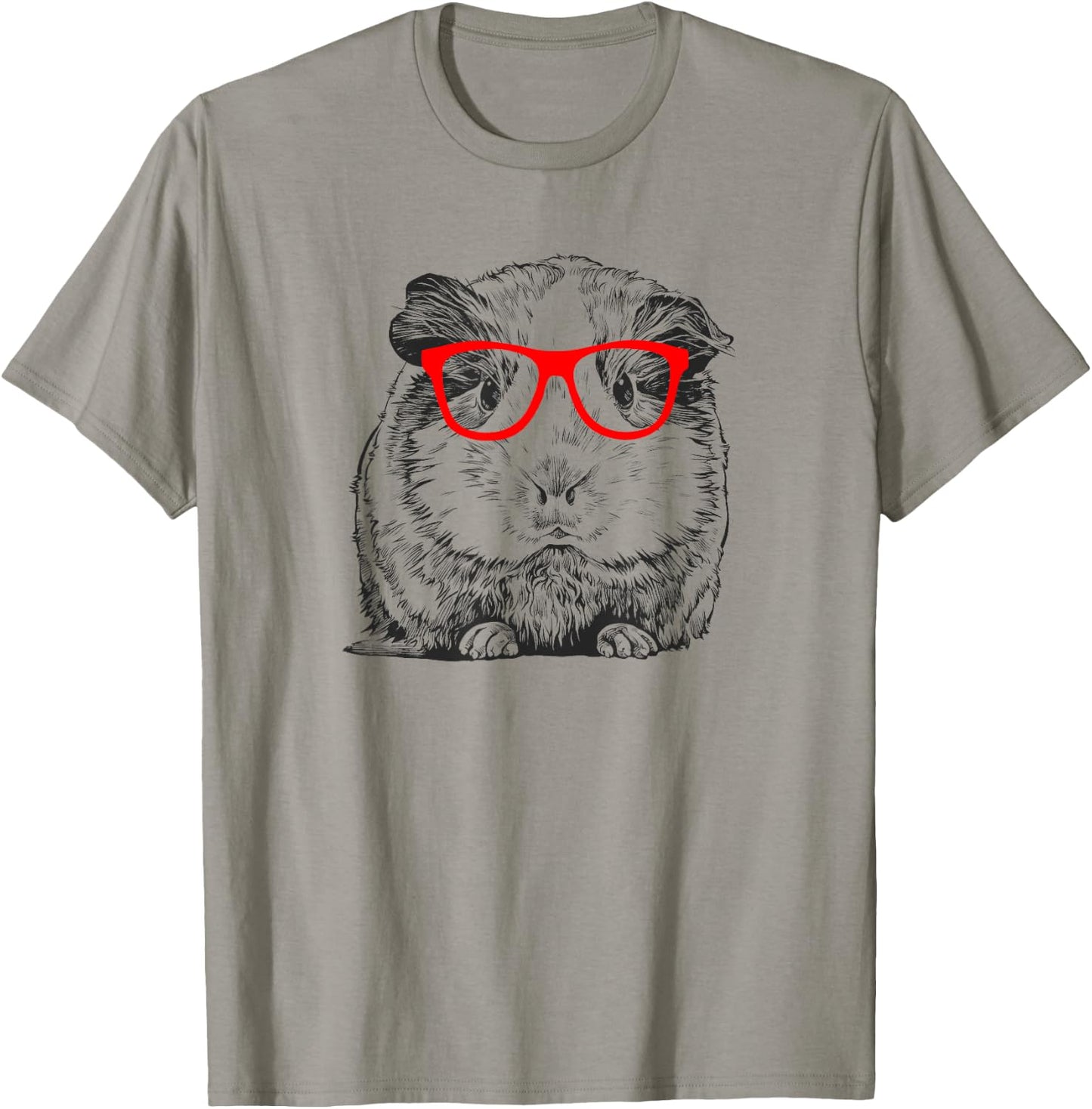 Hipster Guinea Pig in Red Glasses Pet Animal T Shirt T-Shirt - T-Shirt | Sand