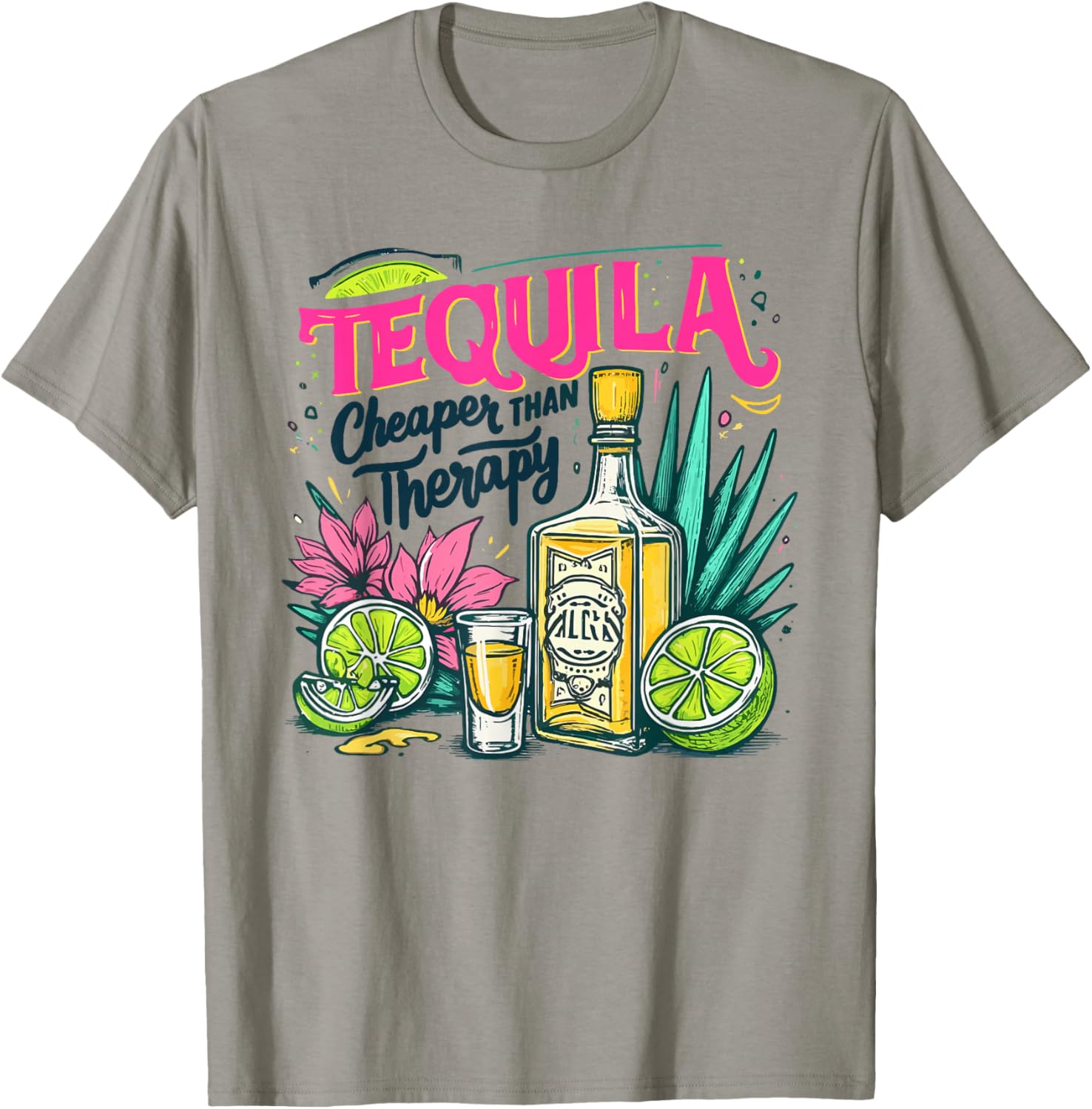 Tequila Cheaper Than A Therapy Funny Tequila Drinking Mexica T-Shirt - T-Shirt | Sand