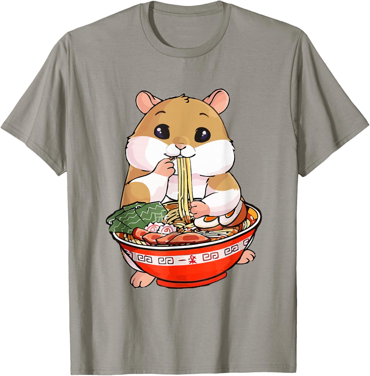 Kawaii Hamster Eating Ramen Noodles Anime T-Shirt - T-Shirt | Sand