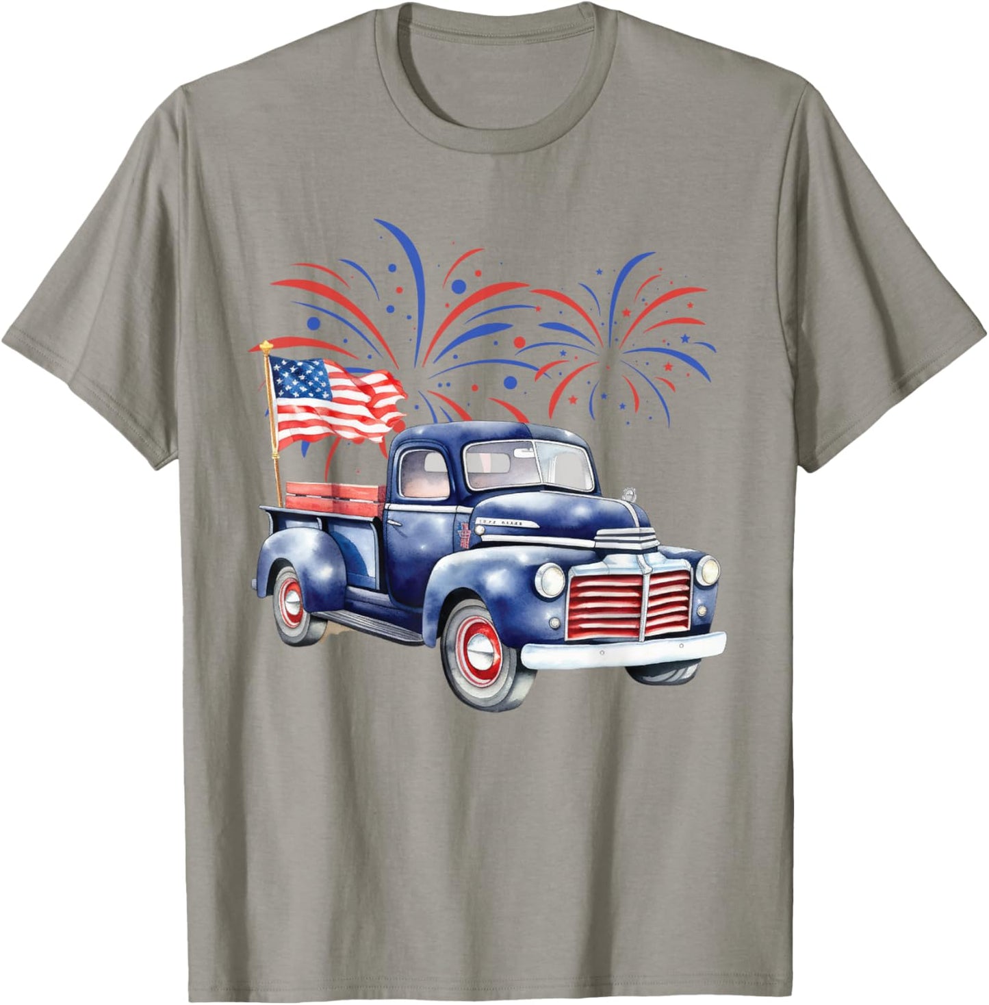 4th of July Memorial Day Holiday Patriotic Vintage Truck Women Kids Men T-Shirt - T-Shirt | Sand