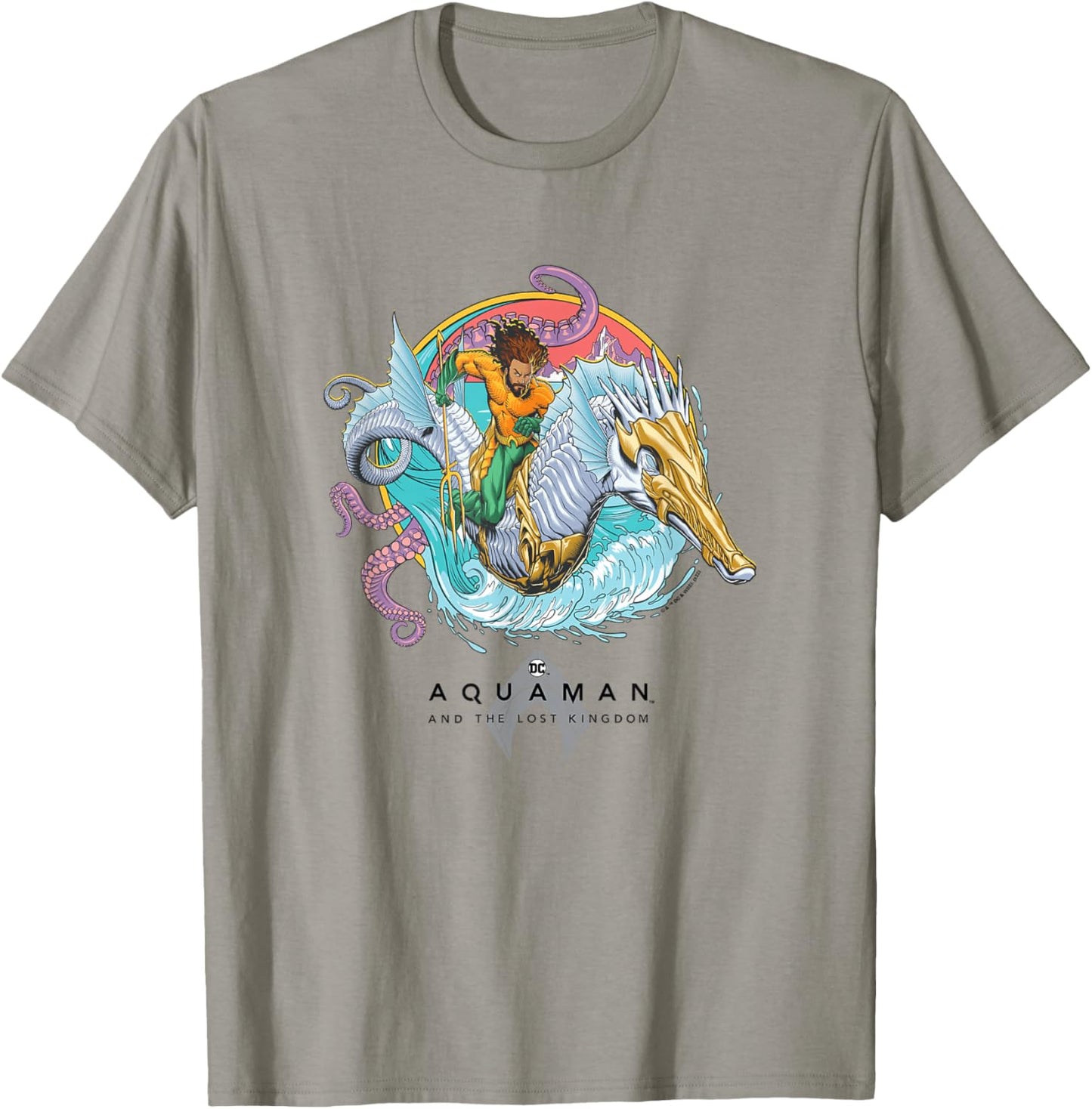 Aquaman And The Lost Kingdom Seahorse Ride Superhero Circle T-Shirt - T-Shirt | Sand