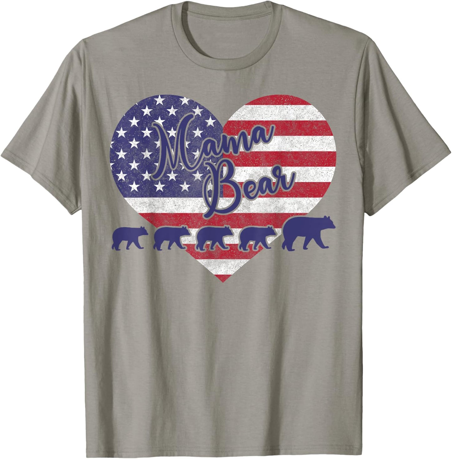Mama Bear 4th of July Shirt 4 Cubs USA Flag Heart Women Men T-Shirt - T-Shirt | Sand