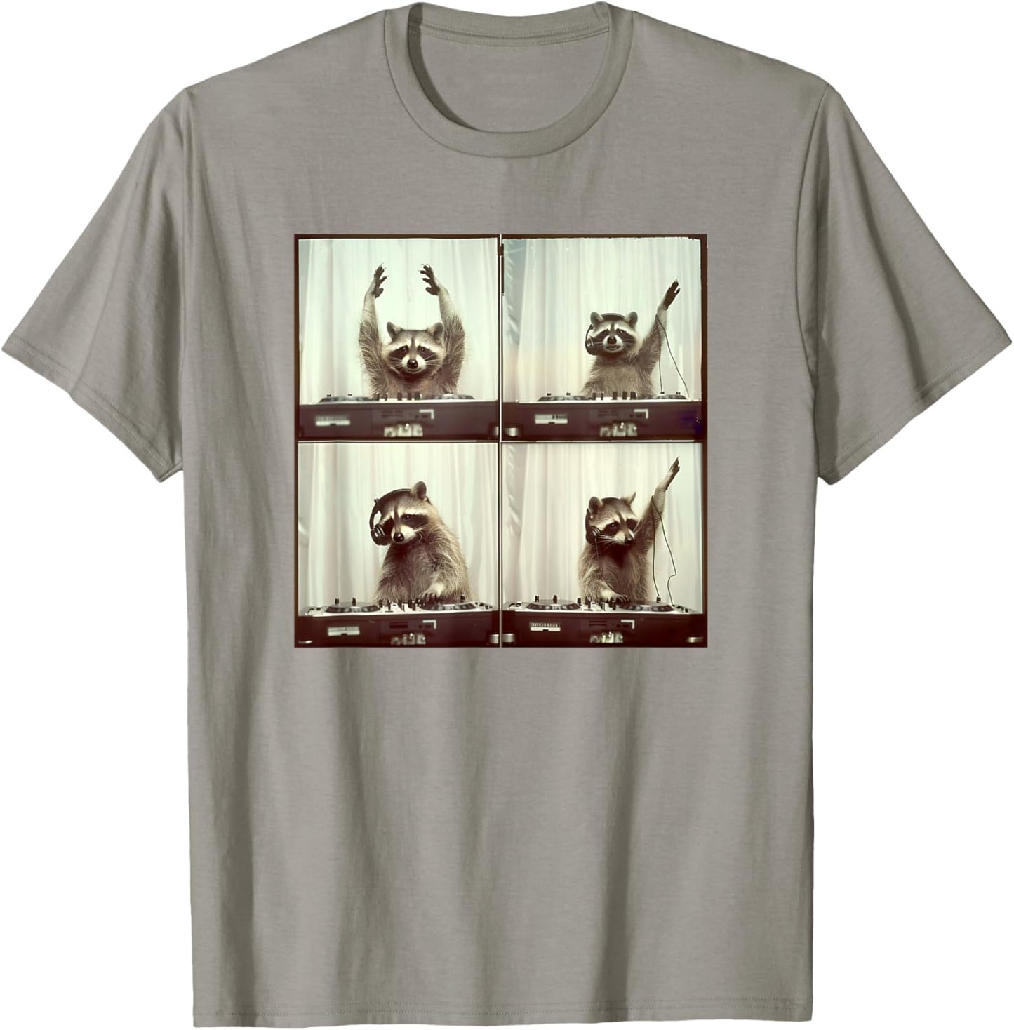 Raccoon DJ On Decks Trash Animal Music Funny Party Raccoon T-Shirt - T-Shirt | Sand