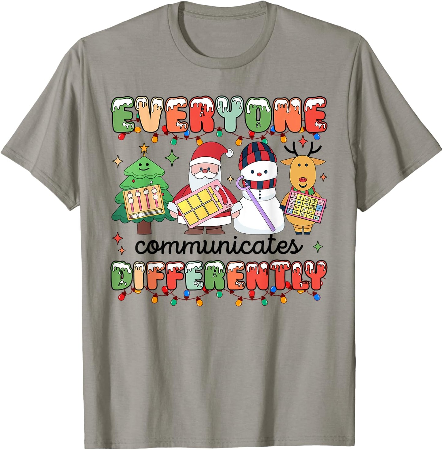 Everyone Communicate Differently Autism Awareness Christmas T-Shirt - T-Shirt | Sand